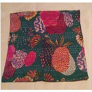 Kantha Indoor/Outdoor Throw Pillow Cover 18" X 18" Hunter Green Boho Case Only